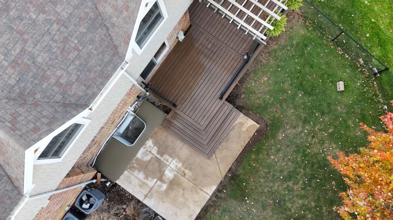 Aerial view of custom deck construction in Provo, UT